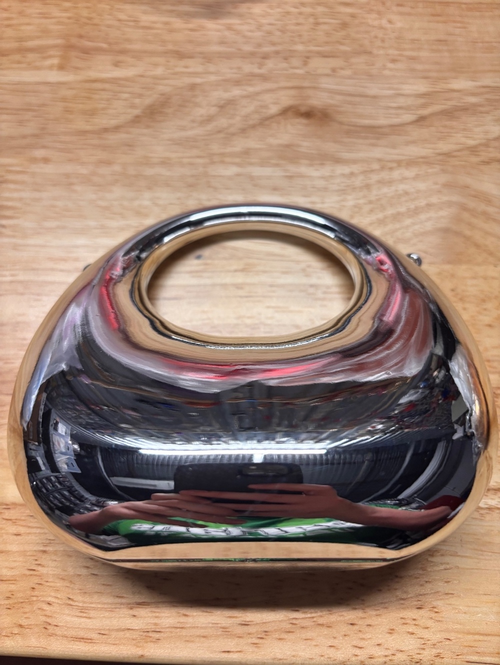 Mini Silver Metal Oval Clutch Purse with Chain Handle